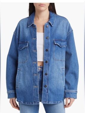 Favorite Daughter Dad Denim Shacket Jacket Size Medium Oversized Distressed